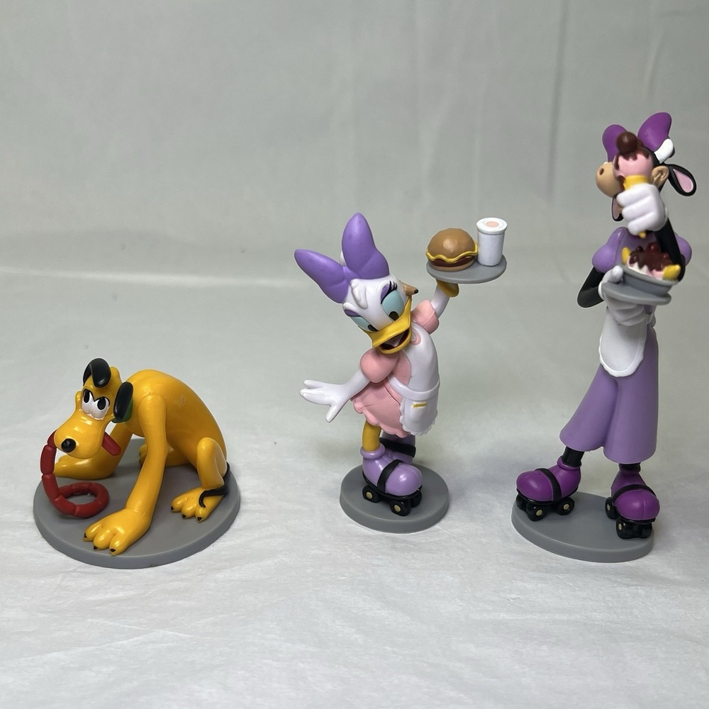 Disney Figures Daisy Duck Clarabelle Cow Waitress Pluto Dog Cake Topper Toy 3.5"